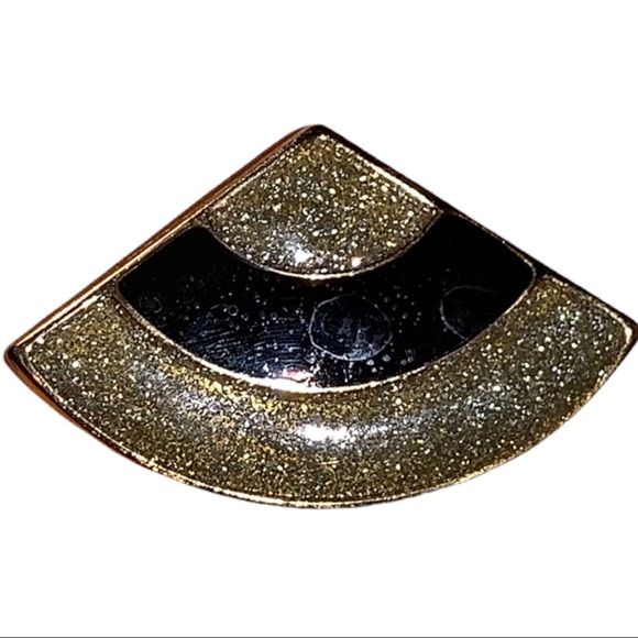Vintage 80’s- m90’s Retro Gold Glitter Speckled Black Accent Pendant Brooch - Picture 3 of 4